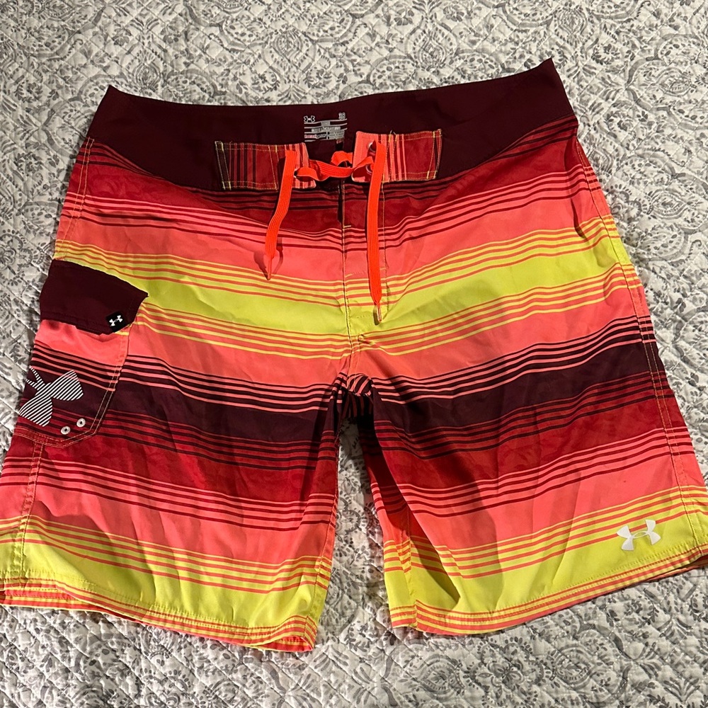 Under Armour Men's Red and Yellow Board Shorts
